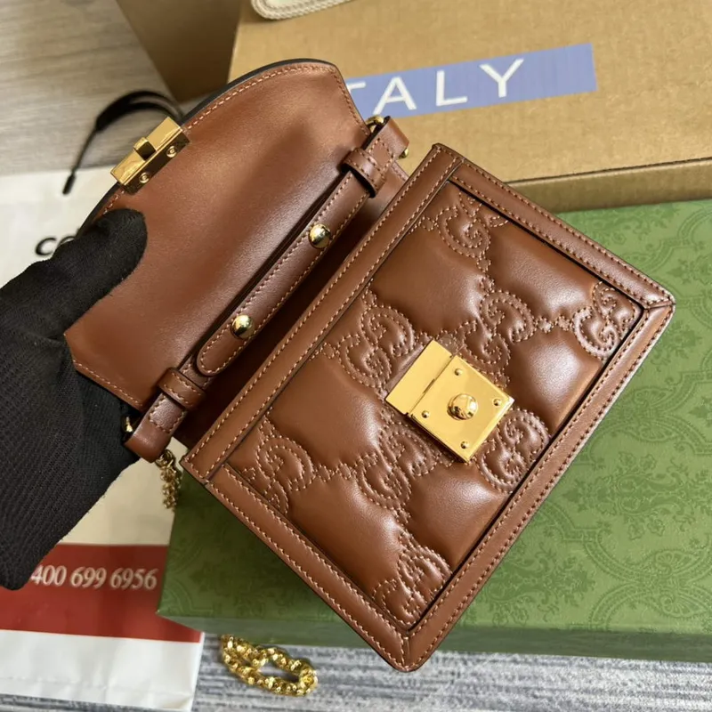 Gucci 724499 GG Matelassé Small Top Handle Bag Brown