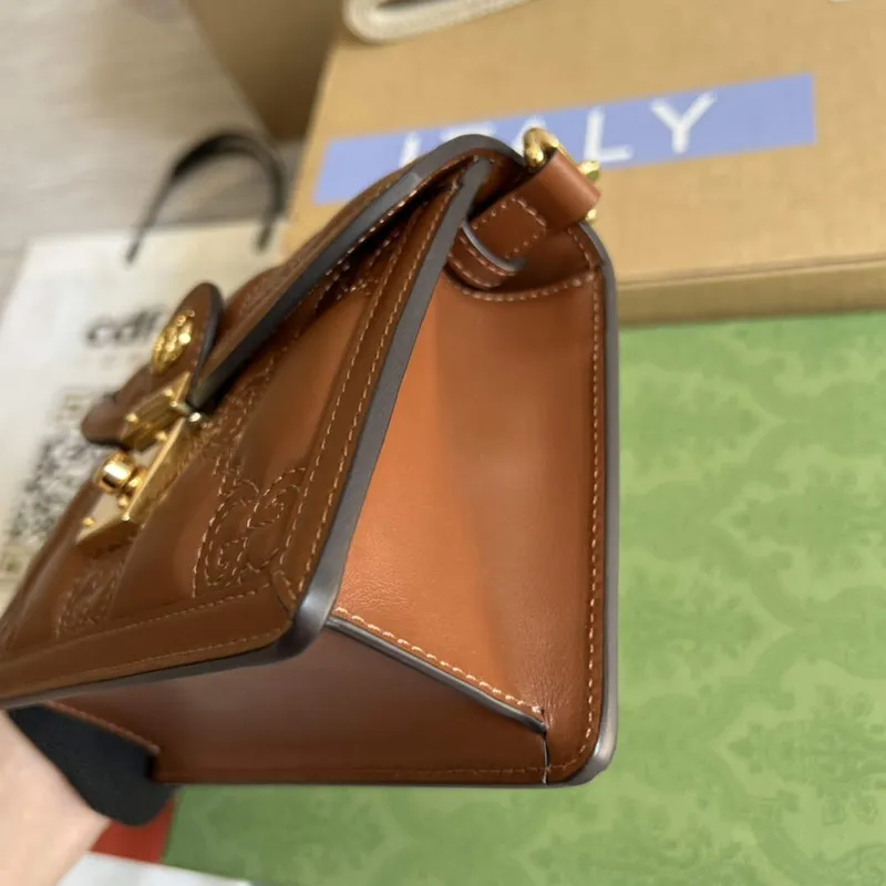 Gucci 724499 GG Matelassé Small Top Handle Bag Brown