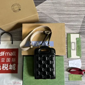 Gucci 723776 GG Matelassé Top Handle Mini Bag Black