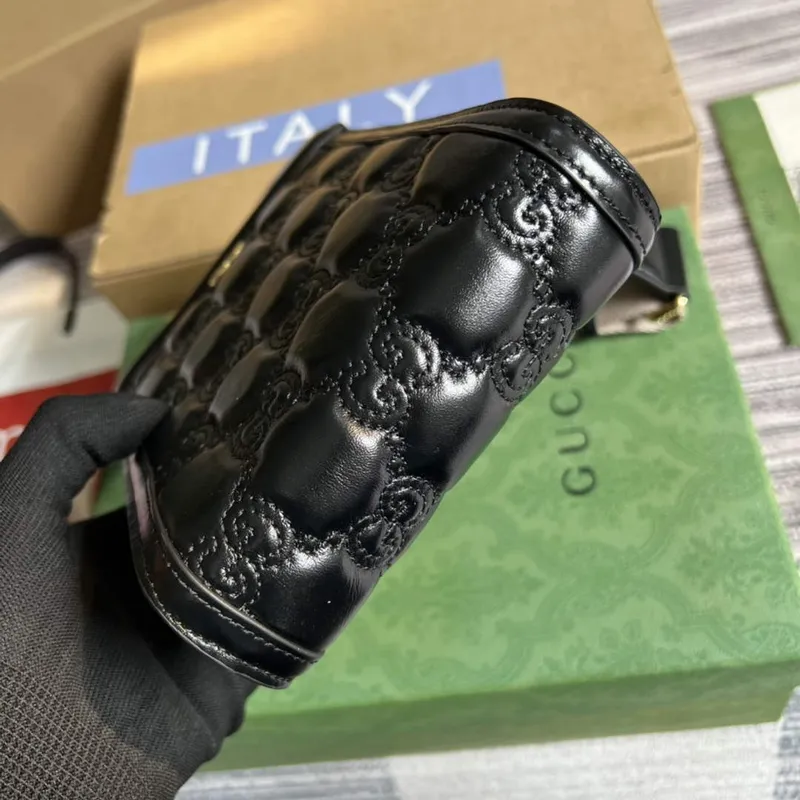 Gucci 723776 GG Matelassé Top Handle Mini Bag Black