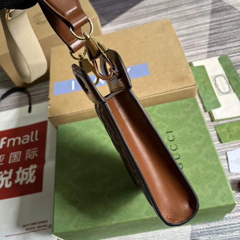 Gucci 723776 GG Matelassé Top Handle Mini Bag Brown