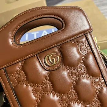 Gucci 723776 GG Matelassé Top Handle Mini Bag Brown
