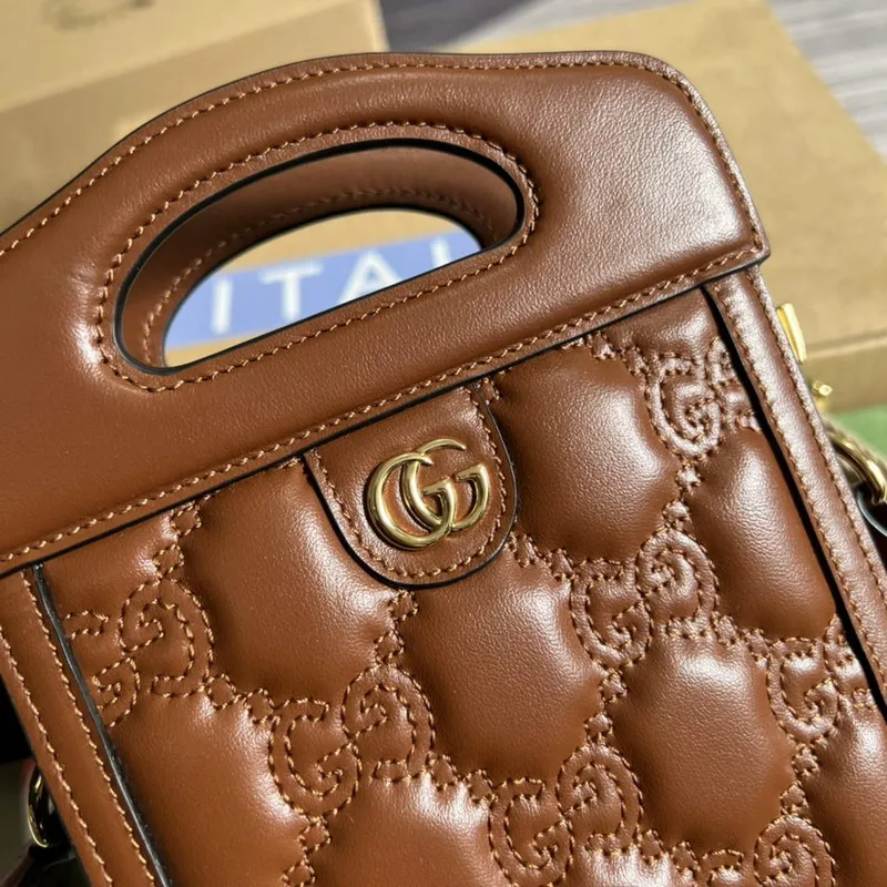 Gucci 723776 GG Matelassé Top Handle Mini Bag Brown