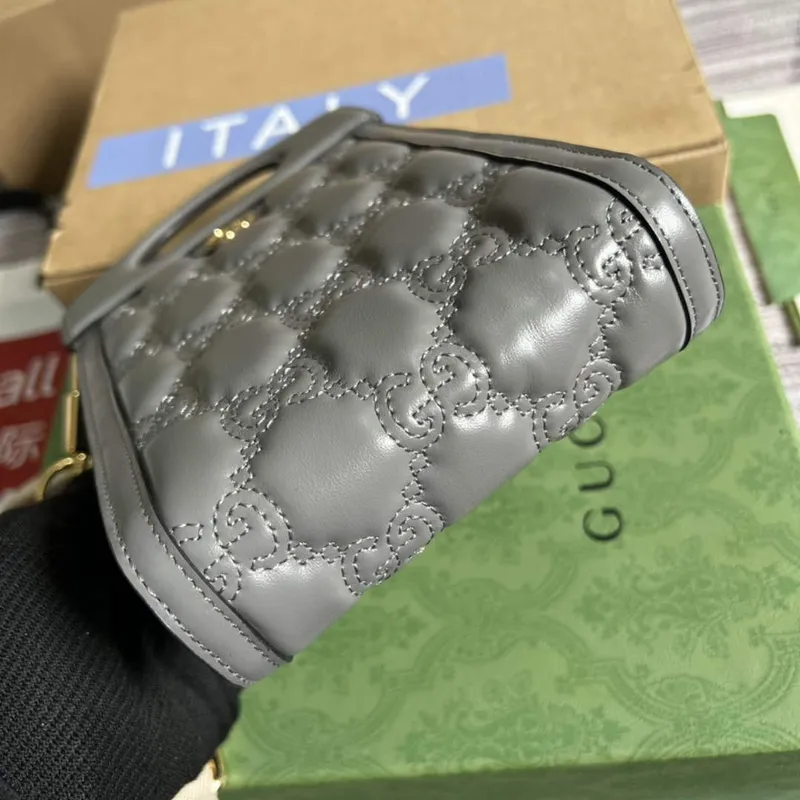 Gucci 723776 GG Matelassé Top Handle Mini Bag Grey