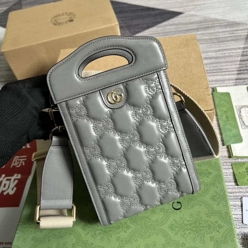Gucci 723776 GG Matelassé Top Handle Mini Bag Grey