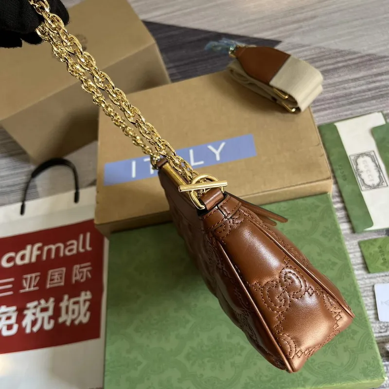 Gucci 735049 GG Matelassé Handbag Brown