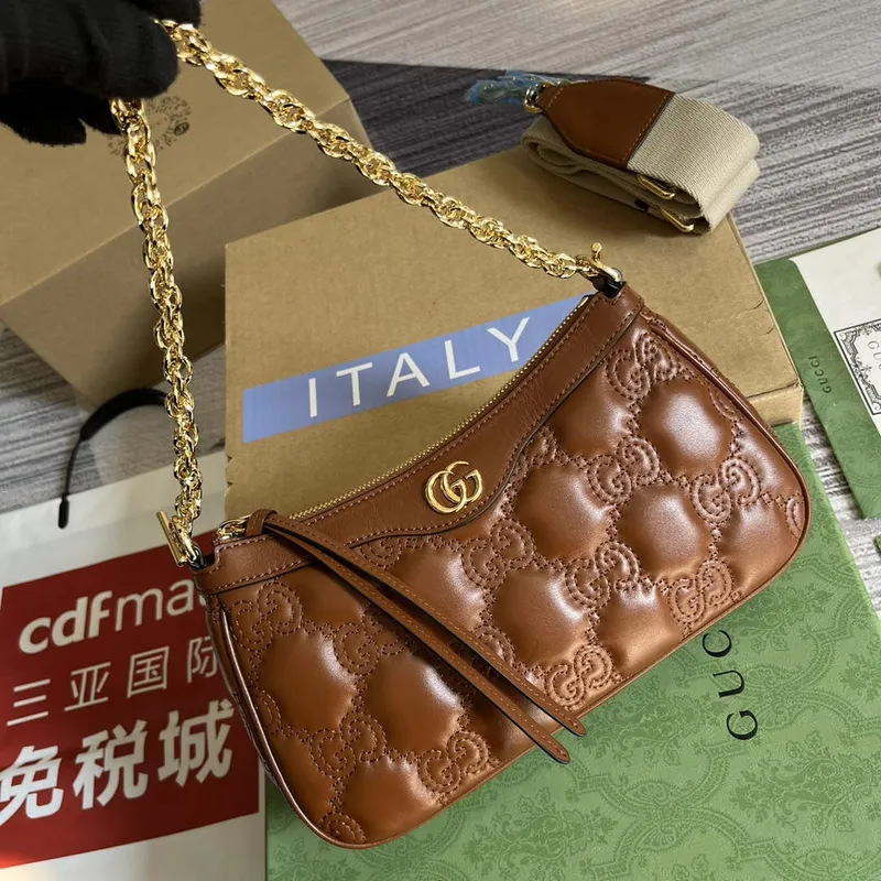 Gucci 735049 GG Matelassé Handbag Brown