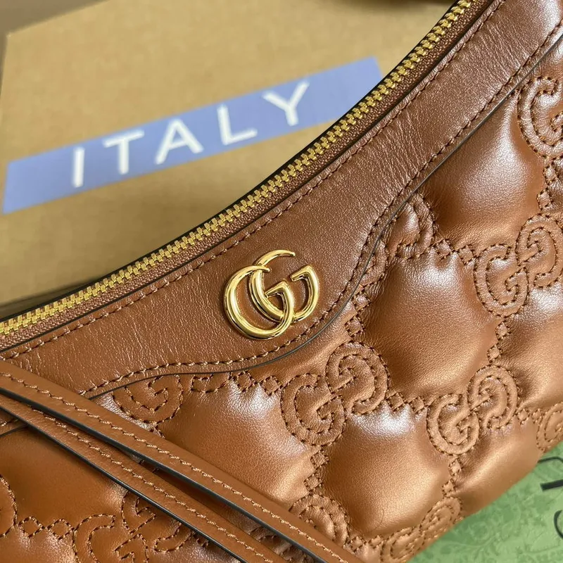 Gucci 735049 GG Matelassé Handbag Brown