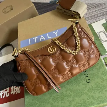 Gucci 735049 GG Matelassé Handbag Brown