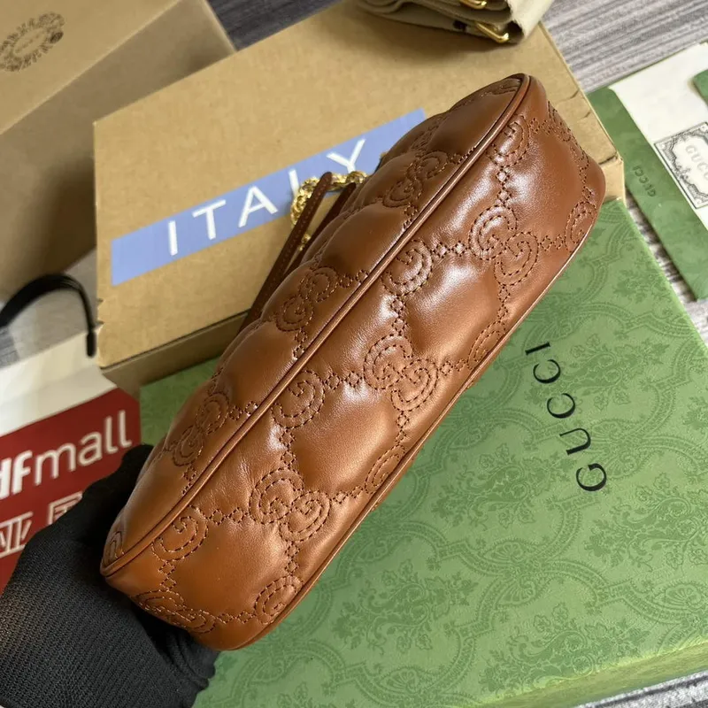 Gucci 735049 GG Matelassé Handbag Brown