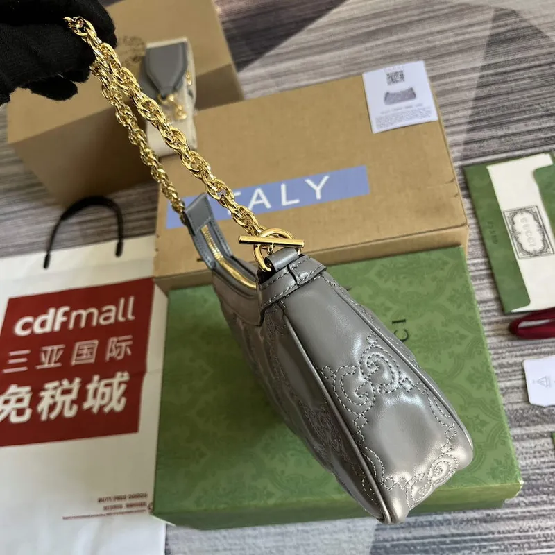 Gucci 735049 GG Matelassé Handbag Grey