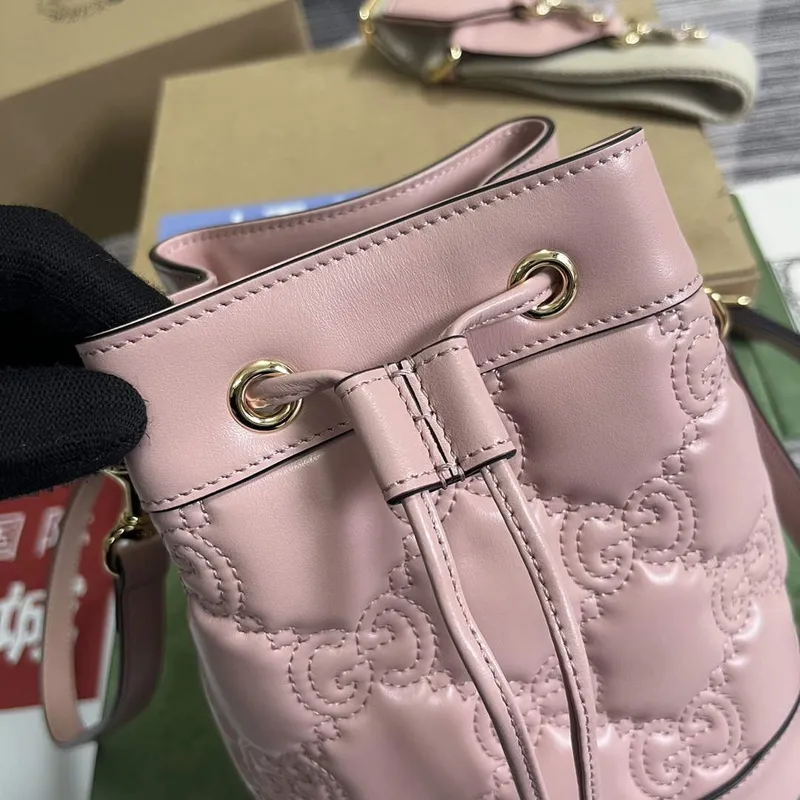 Gucci 728231 GG Matelassé Bucket Bag Light Pink