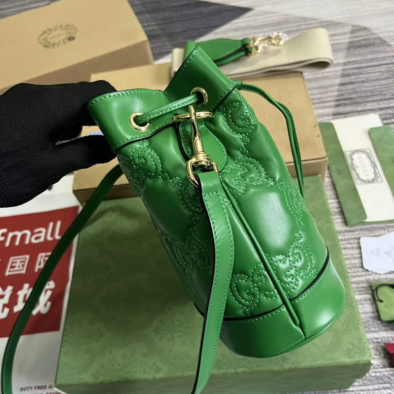 Gucci 728231 GG Matelassé Bucket Bag Green
