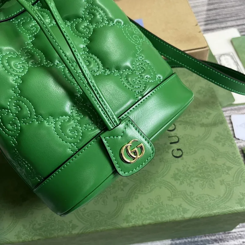 Gucci 728231 GG Matelassé Bucket Bag Green