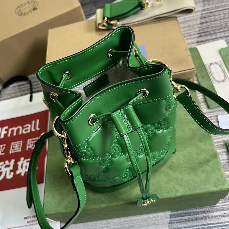 Gucci 728231 GG Matelassé Bucket Bag Green