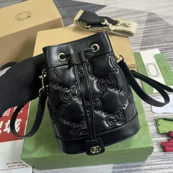 Gucci 728231 GG Matelassé Bucket Bag Black