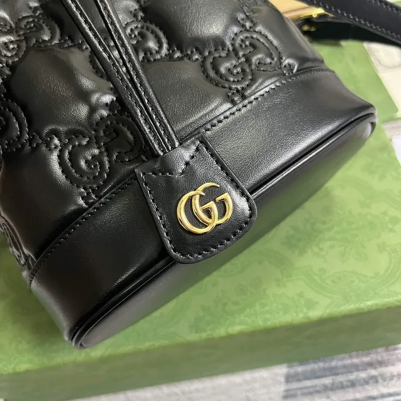 Gucci 728231 GG Matelassé Bucket Bag Black