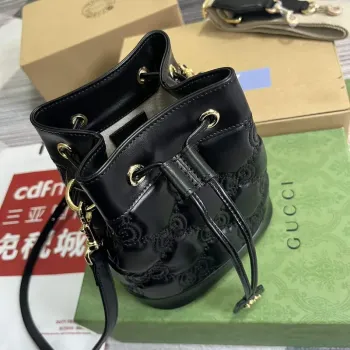 Gucci 728231 GG Matelassé Bucket Bag Black