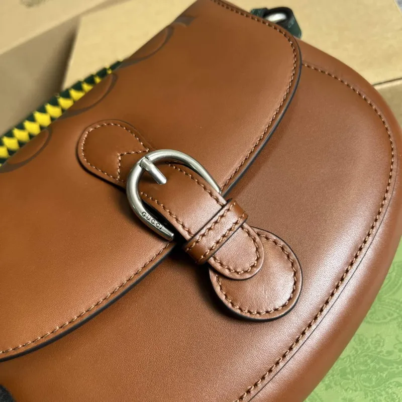 Gucci 679540 Logo print Leather Shoulder Bag Brown