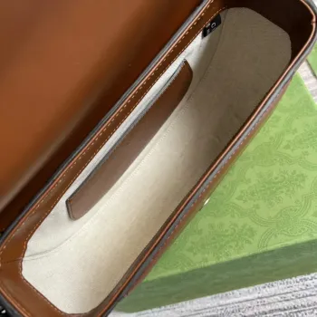 Gucci 679540 Logo print Leather Shoulder Bag Brown