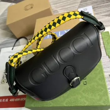 Gucci 679540 Logo print Leather Shoulder Bag Black
