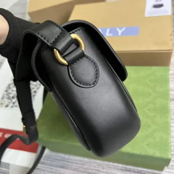 Gucci 675923 embossed leather shoulder UD0FT Bag Black