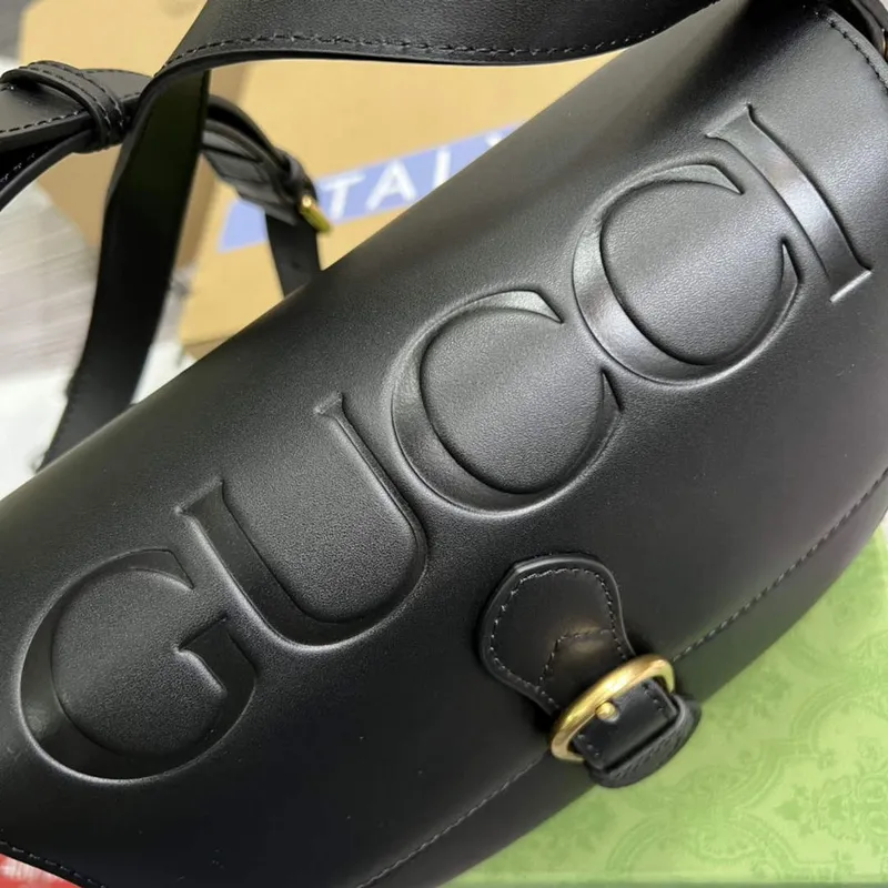 Gucci 675923 embossed leather shoulder UD0FT Bag Black