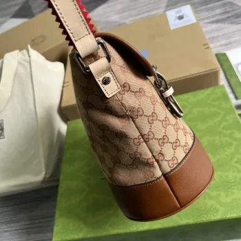 Gucci 630819 Bucket Bag in GG Supreme Canvas and Brown Leather