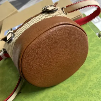 Gucci 630819 Bucket Bag in GG Supreme Canvas and Brown Leather