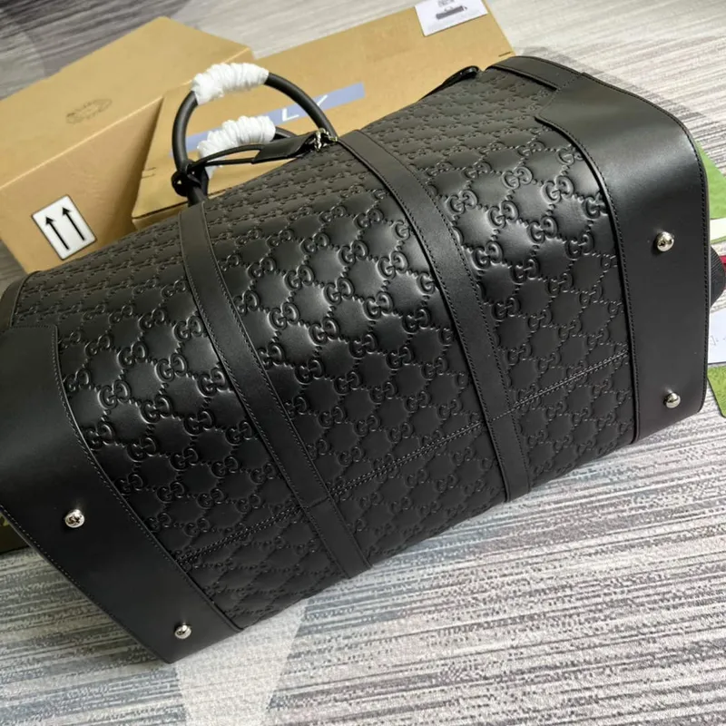 Gucci 406380 GG Embossed Duffle Bag Black