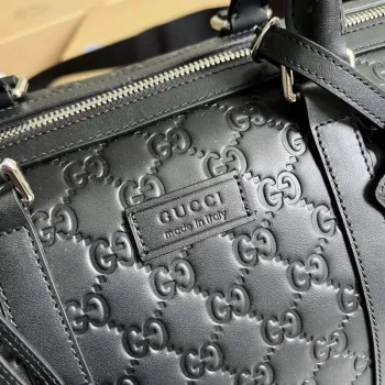 Gucci 406380 GG Embossed Duffle Bag Black
