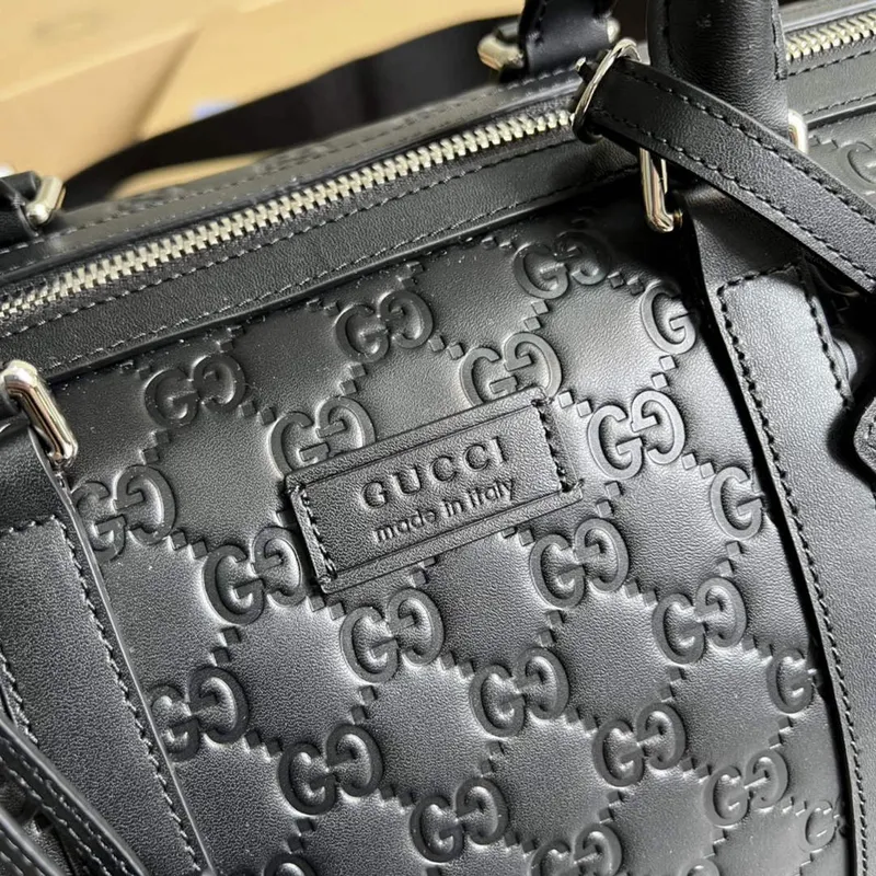 Gucci 406380 GG Embossed Duffle Bag Black