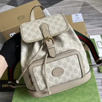 Gucci 674147 Backpack with Interlocking G Beige and white