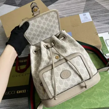 Gucci 674147 Backpack with Interlocking G Beige and white