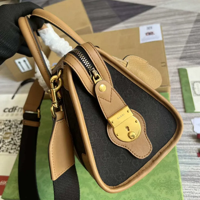 Gucci 715772 Small canvas top handle bag Light Brown and Black