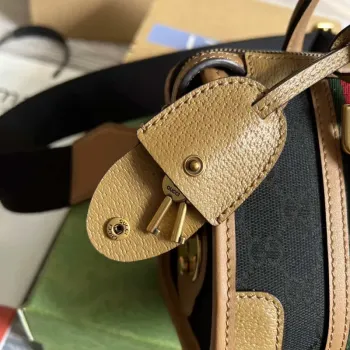 Gucci 715771 Mini canvas top handle bag Light Brown and Black Original GG canvas