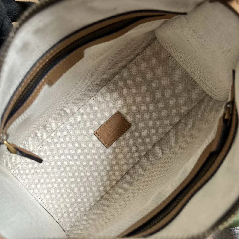 Gucci 715771 Mini canvas top handle bag Light Brown and Black Original GG canvas