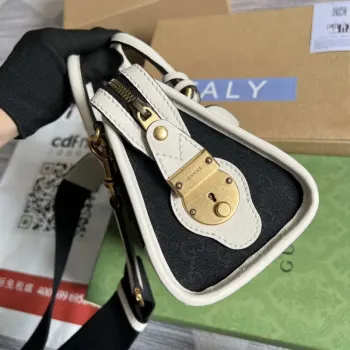 Gucci 715771 Mini canvas top handle bag White and Black Original GG canvas