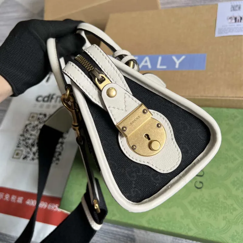 Gucci 715771 Mini canvas top handle bag White and Black Original GG canvas