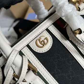 Gucci 715771 Mini canvas top handle bag White and Black Original GG canvas