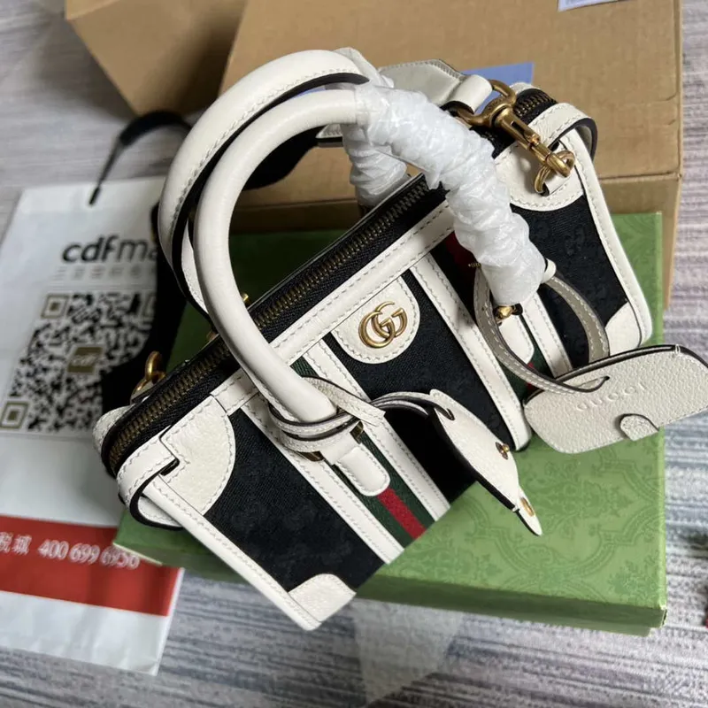 Gucci 715771 Mini canvas top handle bag White and Black Original GG canvas