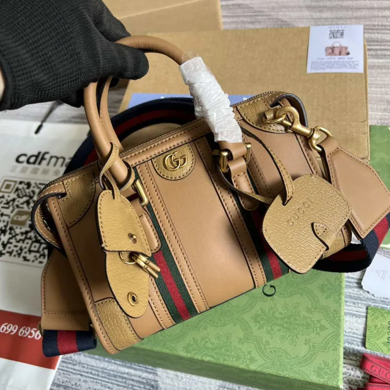 Gucci 715771 Mini top handle bag with Double G Tan