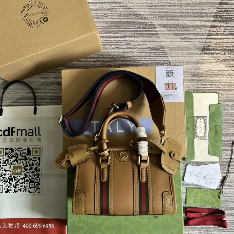 Gucci 715771 Mini top handle bag with Double G Tan