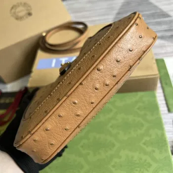 Gucci 637091 Jackie 1961 Mini Ostrich skin Shoulder Bag Brown