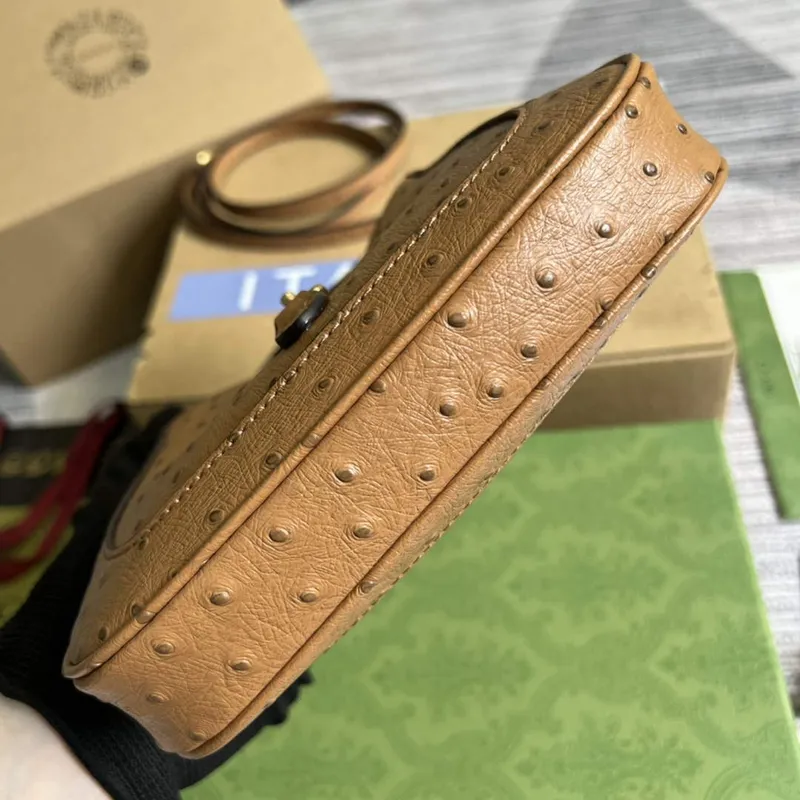 Gucci 637091 Jackie 1961 Mini Ostrich skin Shoulder Bag Brown