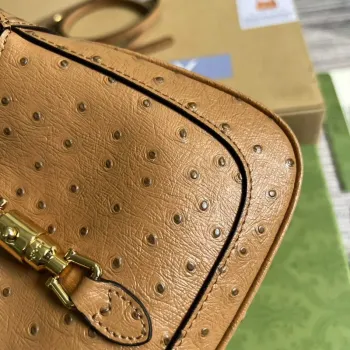 Gucci 637091 Jackie 1961 Mini Ostrich skin Shoulder Bag Brown