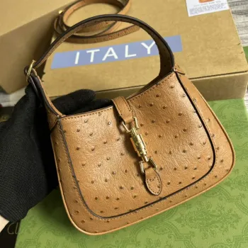 Gucci 637091 Jackie 1961 Mini Ostrich skin Shoulder Bag Brown
