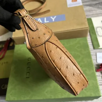 Gucci 637091 Jackie 1961 Mini Ostrich skin Shoulder Bag Brown