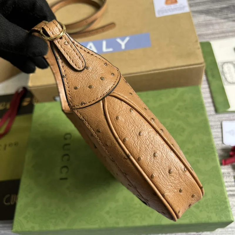 Gucci 637091 Jackie 1961 Mini Ostrich skin Shoulder Bag Brown