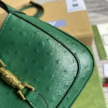 Gucci 637091 Jackie 1961 Mini Ostrich skin Shoulder Bag Green